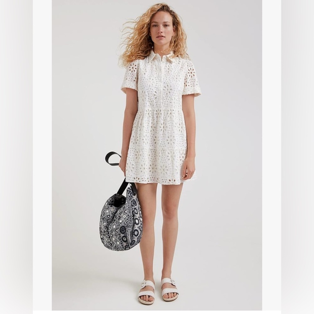 Desigual shirt Swiss lace dress white sparkles sz S mini
